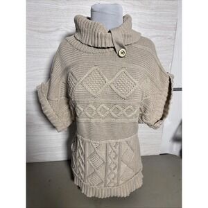 Women's Nine West cream cowl neck cable knit short sleeve sweater Sz Large